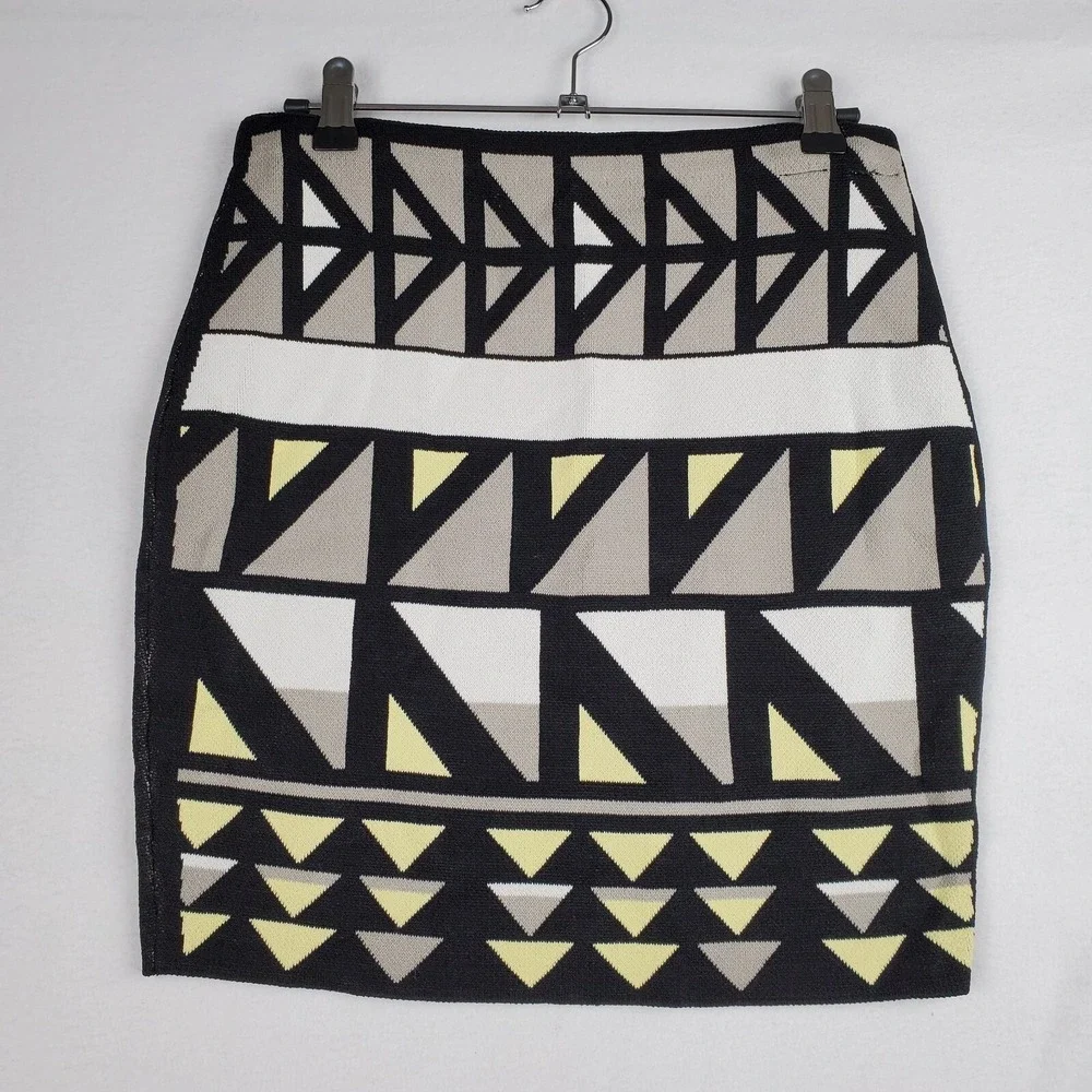 Rachel Roy Straight & Pencil Skirt Women's Small Black Yellow  Geometric Stretch